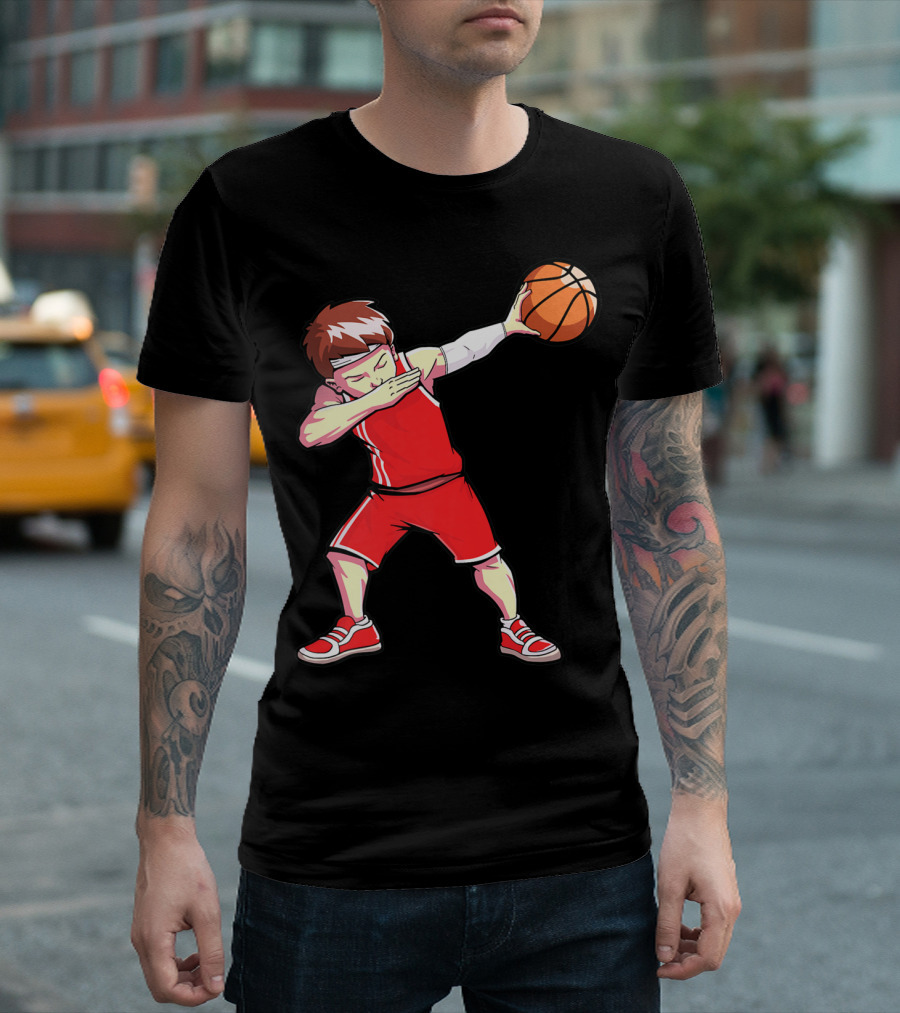 Dabbing Basketball Boy Dab Dance Player in Red Uniform Holding Ball T-Shirt