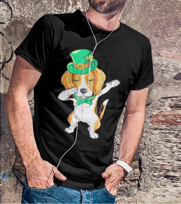 Dabbing Beagle In St Patricks Day Leprechaun Hat And Bowtie T-Shirt