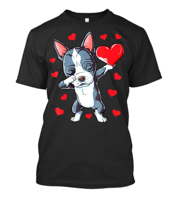 Boston Terrier Dabbing Heart Valentine's Day Dog T-Shirt