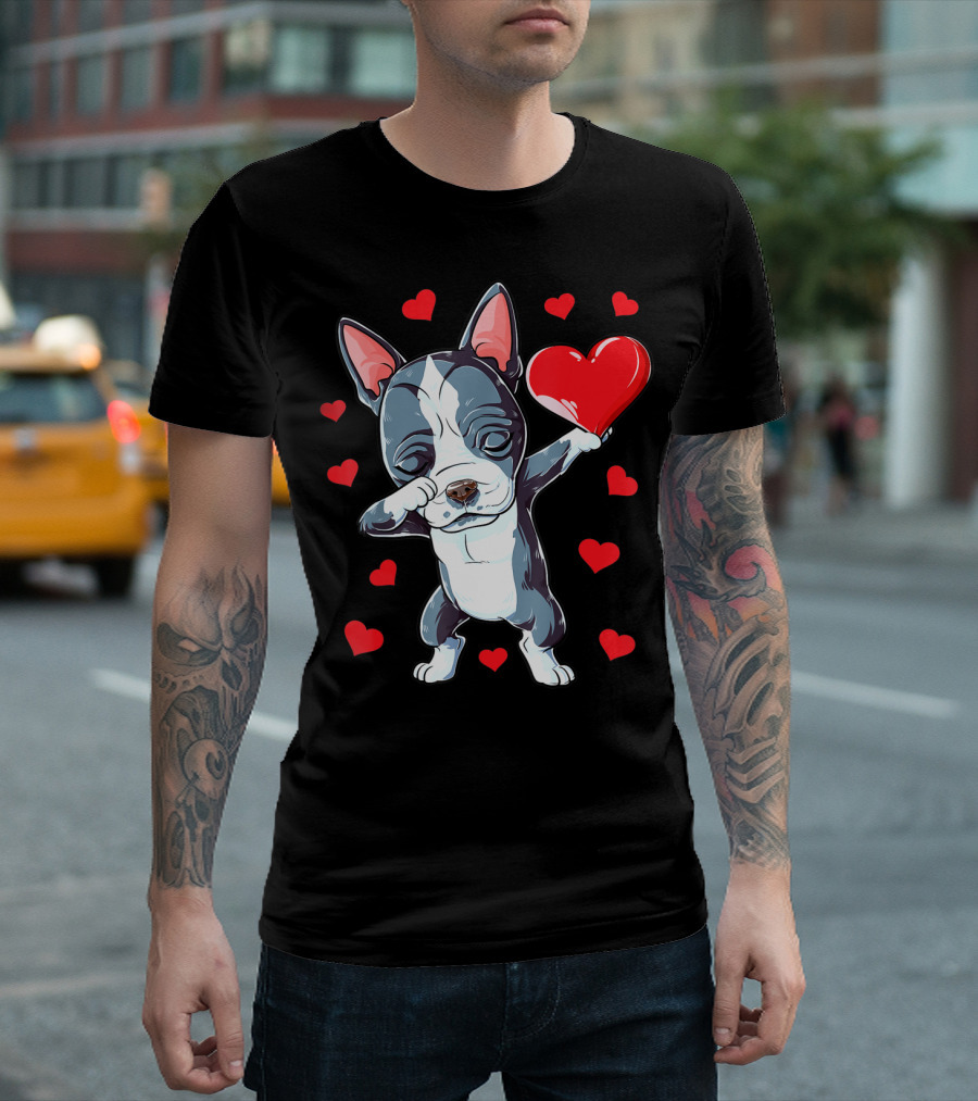 Boston Terrier Dabbing Heart Valentine's Day Dog T-Shirt