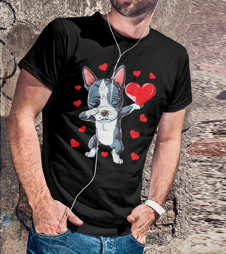 Boston Terrier Dabbing Heart Valentine's Day Dog T-Shirt