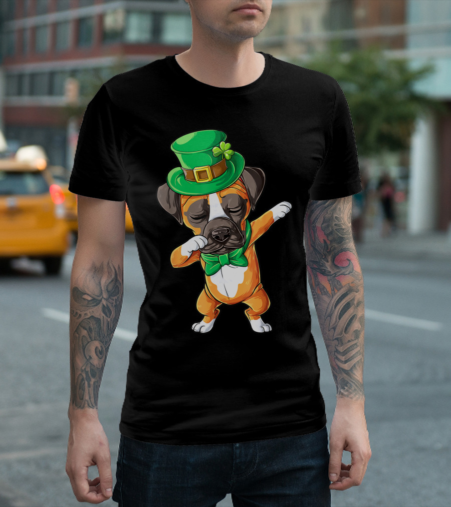 St Patricks Day Dabbing Leprechaun Boxer Dog Boys T-Shirt