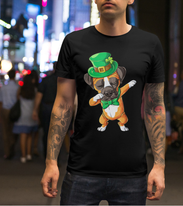 St Patricks Day Dabbing Leprechaun Boxer Dog Boys T-Shirt