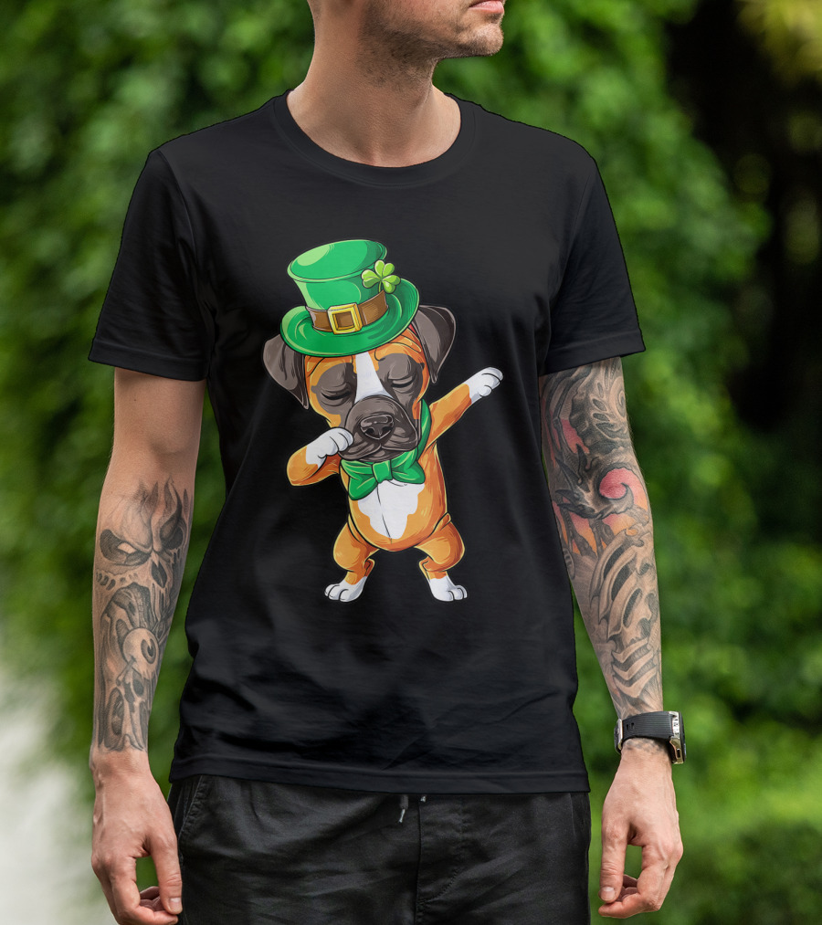 St Patricks Day Dabbing Leprechaun Boxer Dog Boys T-Shirt