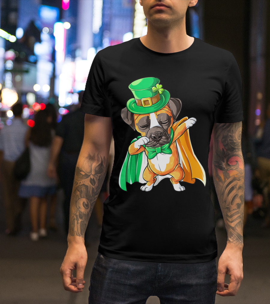 Dabbing Boxer Puppy St Patricks Day Leprechaun Costume Irish Flag T-Shirt