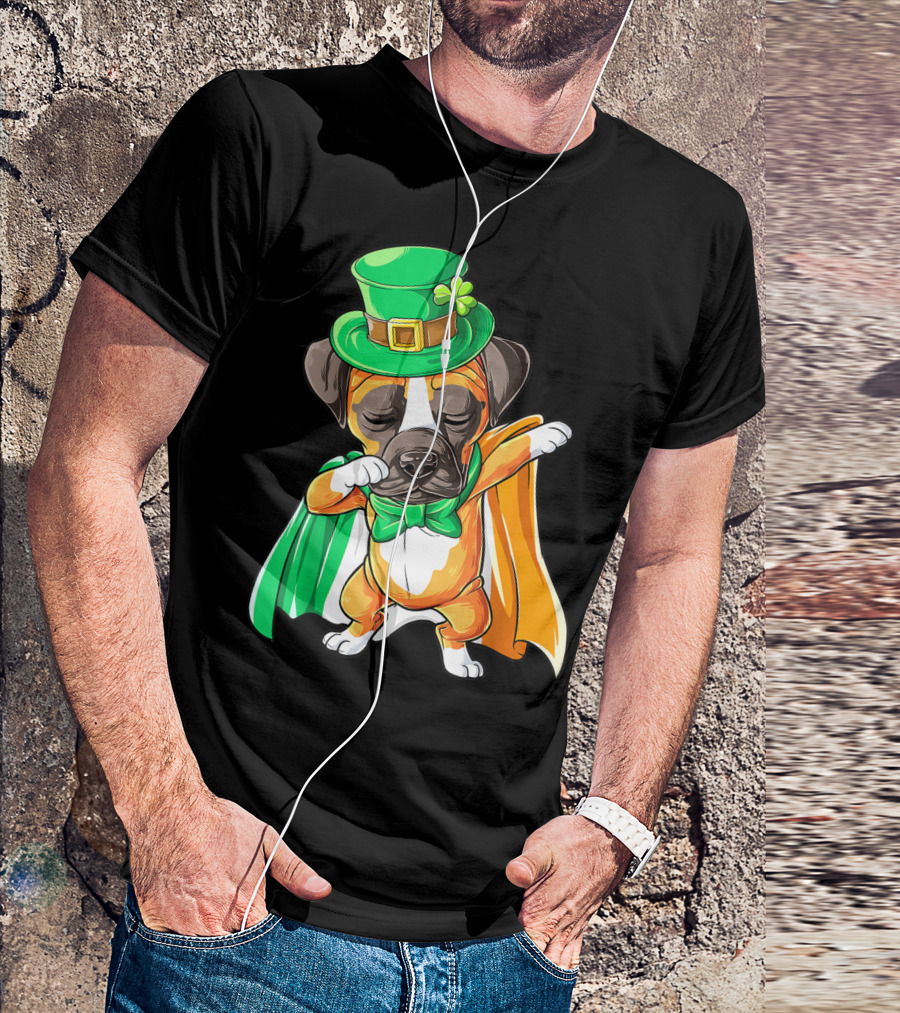 Dabbing Boxer Puppy St Patricks Day Leprechaun Costume Irish Flag T-Shirt