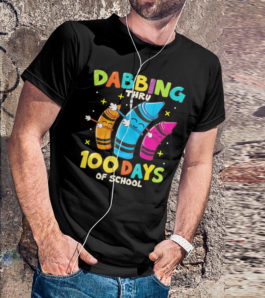 Dabbing Thru 100 Days Of School Crayons Kids T-Shirt