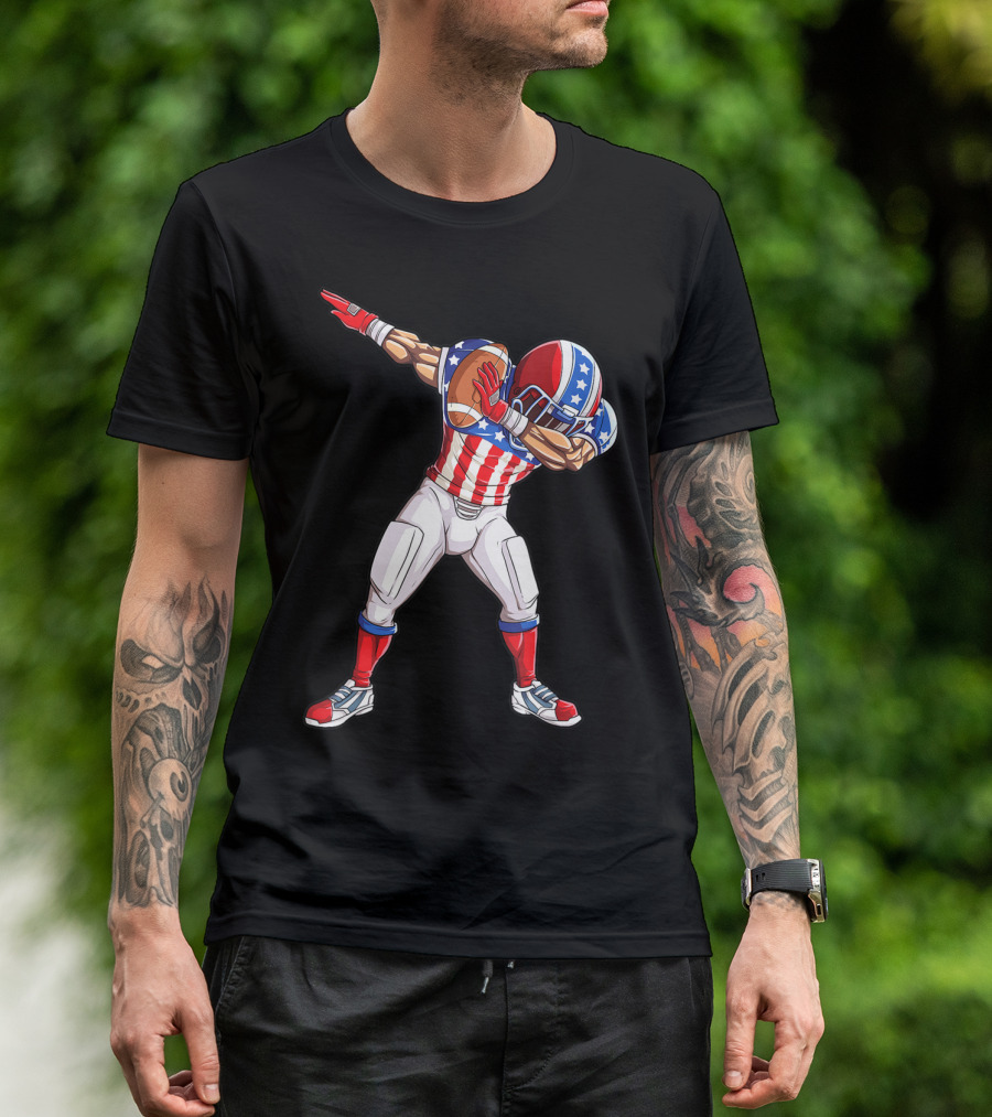 Dabbing Football Player American Flag Fourth Of July USA Merica Men T-Shirt