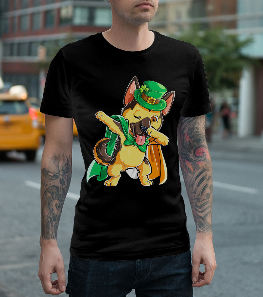 Dabbing German Shepherd Leprechaun St Patricks Day T-Shirt