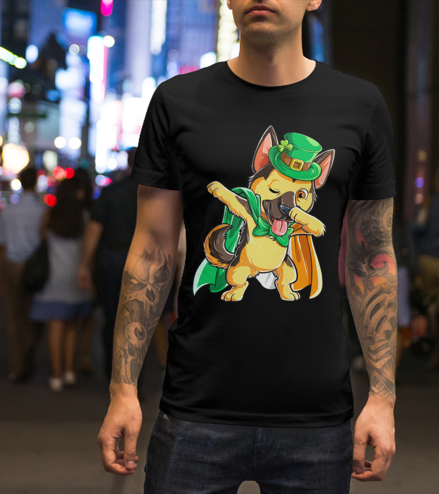 Dabbing German Shepherd Leprechaun St Patricks Day T-Shirt