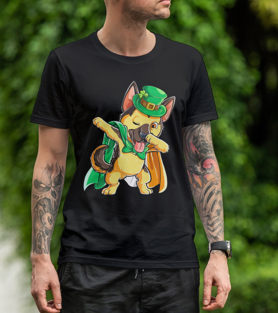 Dabbing German Shepherd Leprechaun St Patricks Day T-Shirt