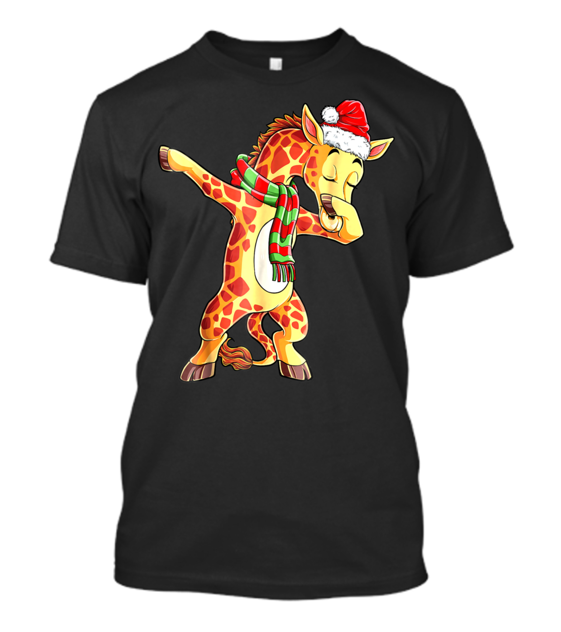 Dabbing Giraffe Santa With Christmas Hat And Scarf T-Shirt