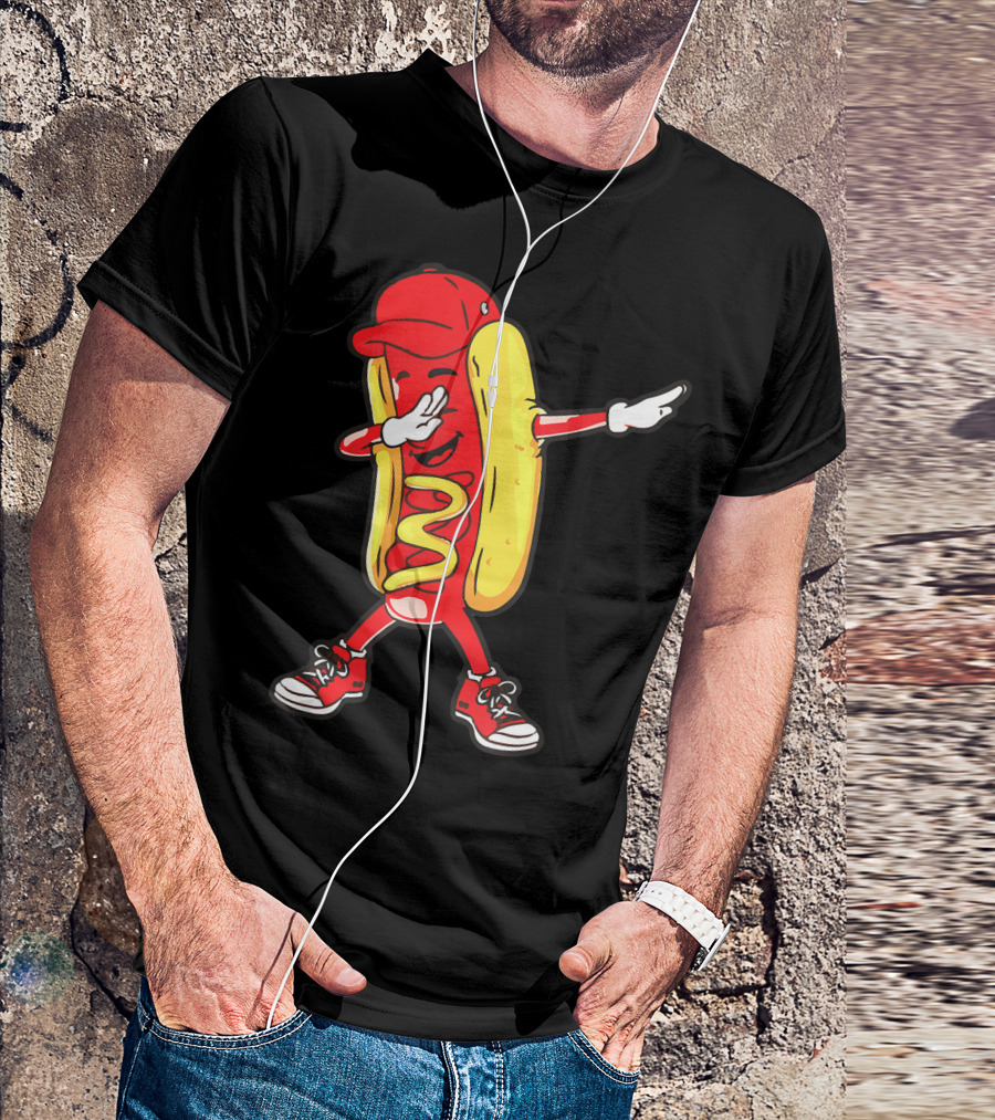 Dabbing Hot Dog Hip Hop Dance With Cap And Sneakers T-Shirt