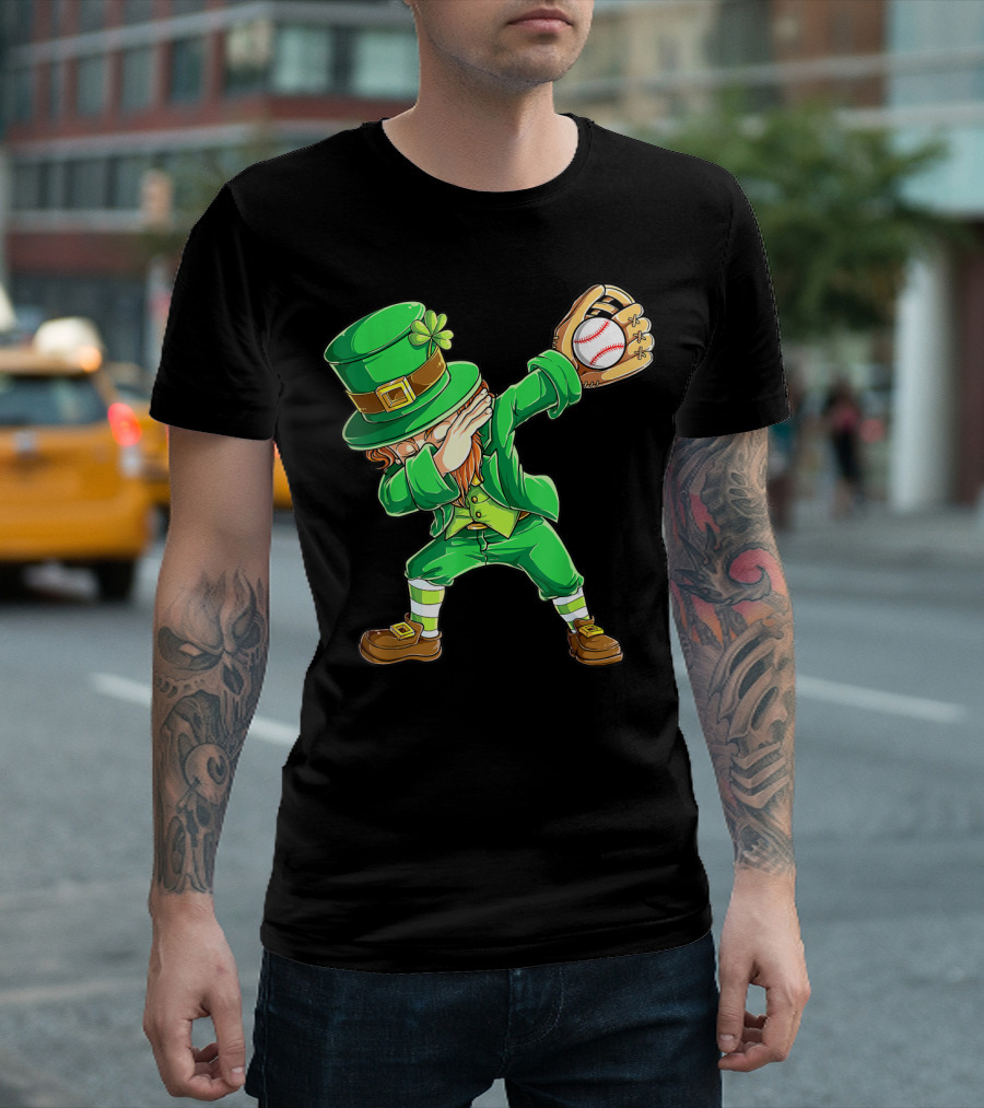 Dabbing Leprechaun Holding Baseball Glove T-Shirt