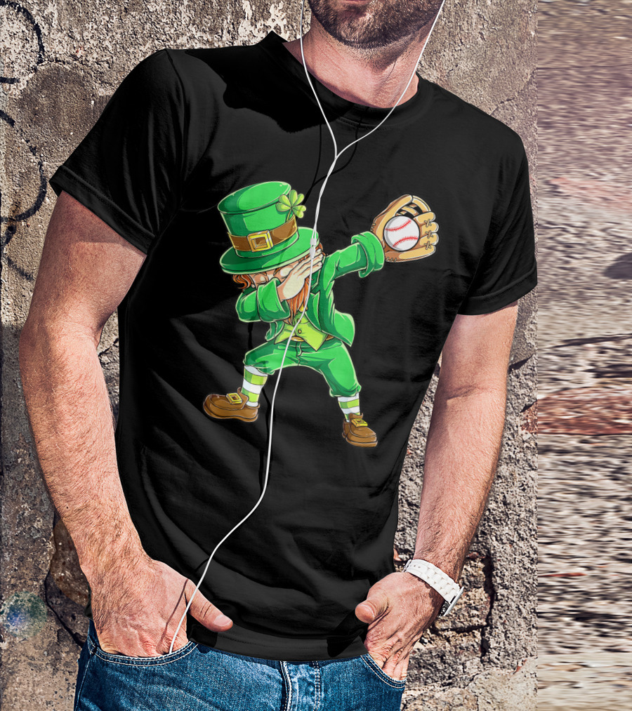 Dabbing Leprechaun Holding Baseball Glove T-Shirt