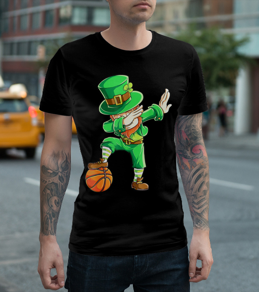 Dabbing Leprechaun on Basketball St. Patrick's Day Fun T-Shirt