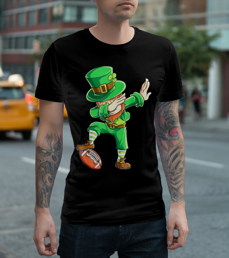 Dabbing Leprechaun on American Football Ball T-Shirt