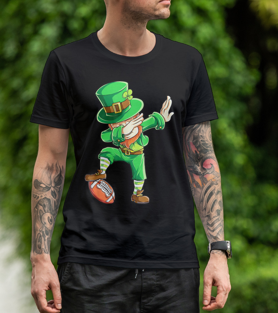 Dabbing Leprechaun On American Football Ball T-Shirt