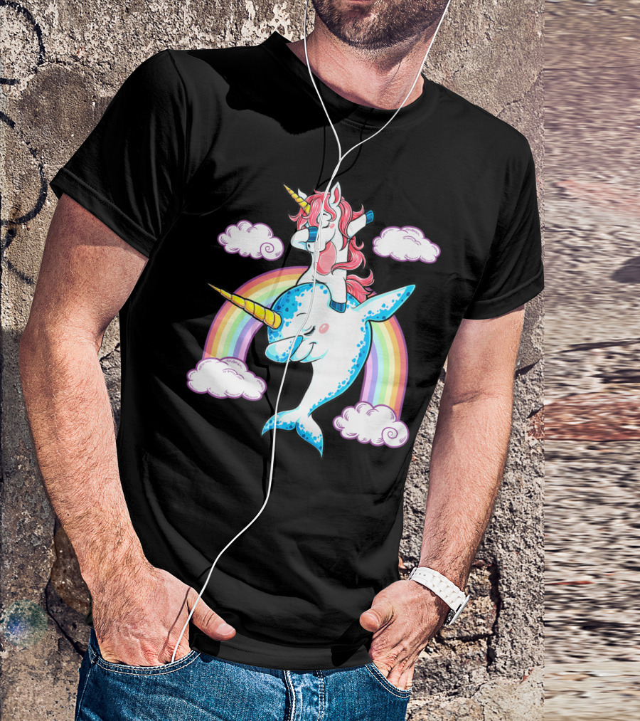 Dabbing Narwhal Unicorn Kids Rainbow Clouds Dab Squad T-Shirt