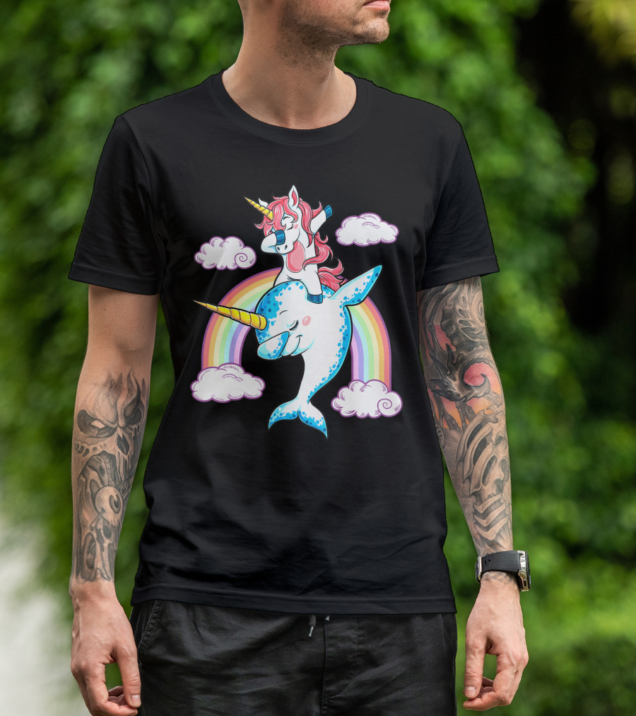 Dabbing Narwhal Unicorn Kids Rainbow Clouds Dab Squad T-Shirt