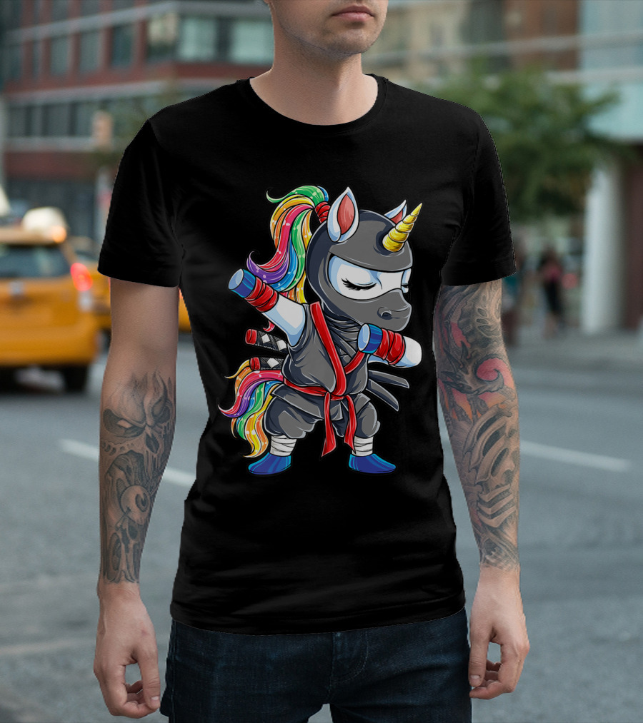 Dabbing Rainbow Unicorn Ninja Martial Arts Girls T-Shirt