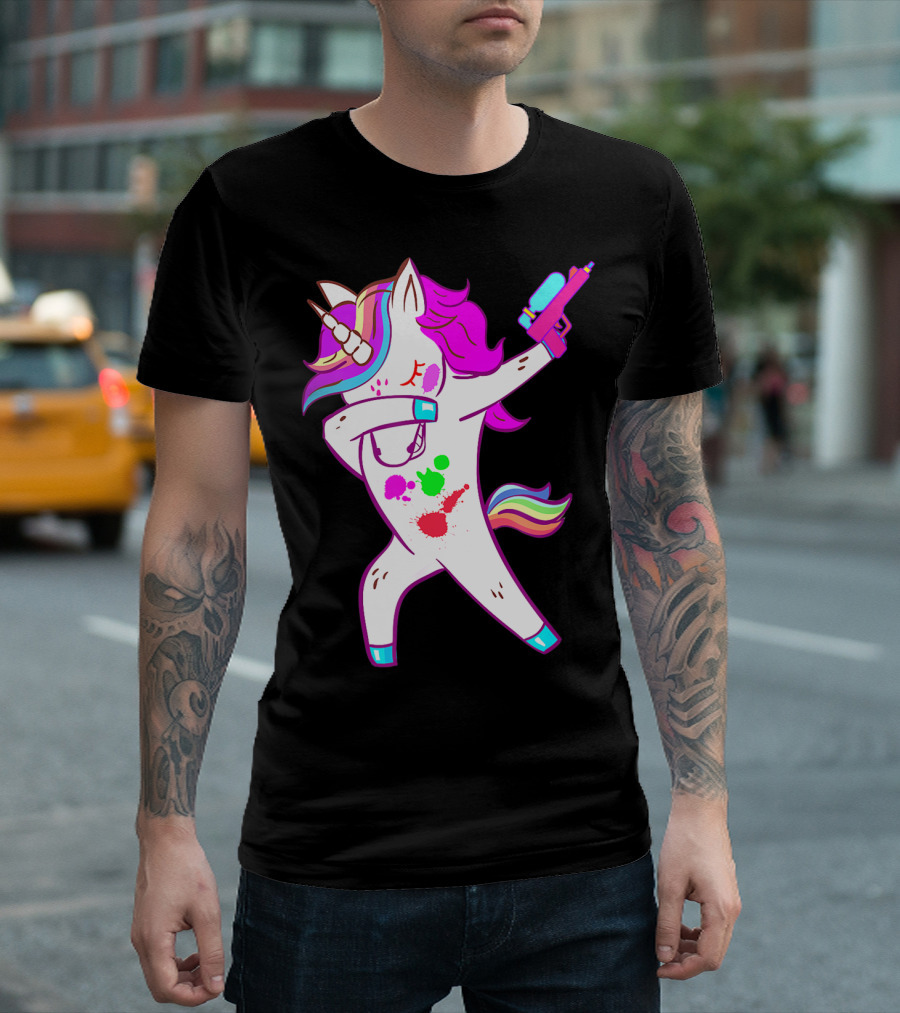 Dabbing Unicorn with Paintball Gun for Men and Teen Players T-Shirt