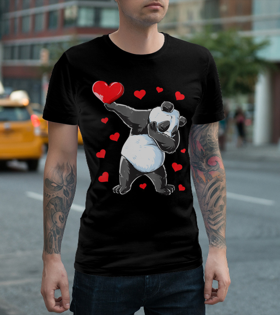 Valentines Day Dabbing Panda with Hearts Girls Bear T-Shirt