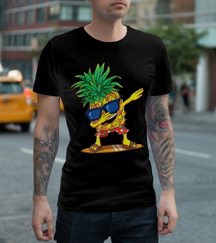 Dabbing Pineapple Sunglasses Aloha Beaches Hawaiian Hawaii Surfboard T-Shirt