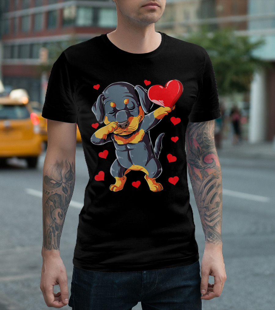 Dabbing Rottweiler Valentines Day Dog Lover Heart Dance With Love T-Shirt