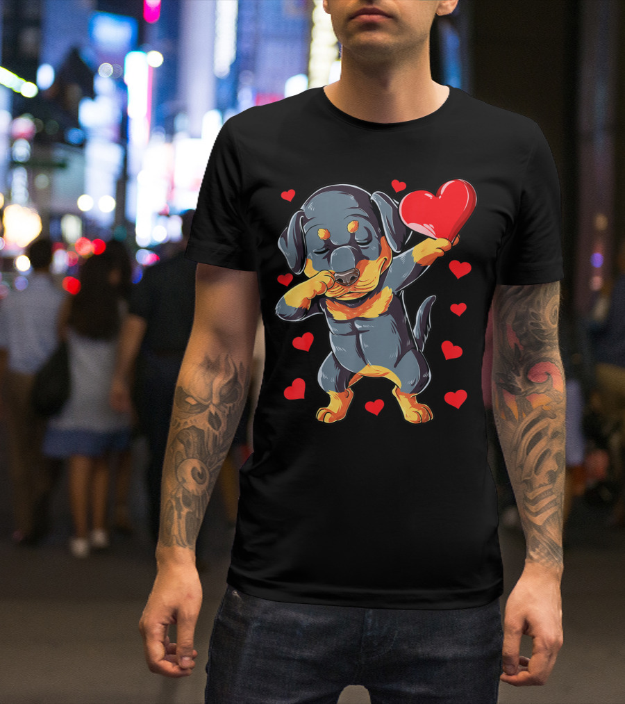 Dabbing Rottweiler Valentines Day Dog Lover Heart Dance With Love T-Shirt