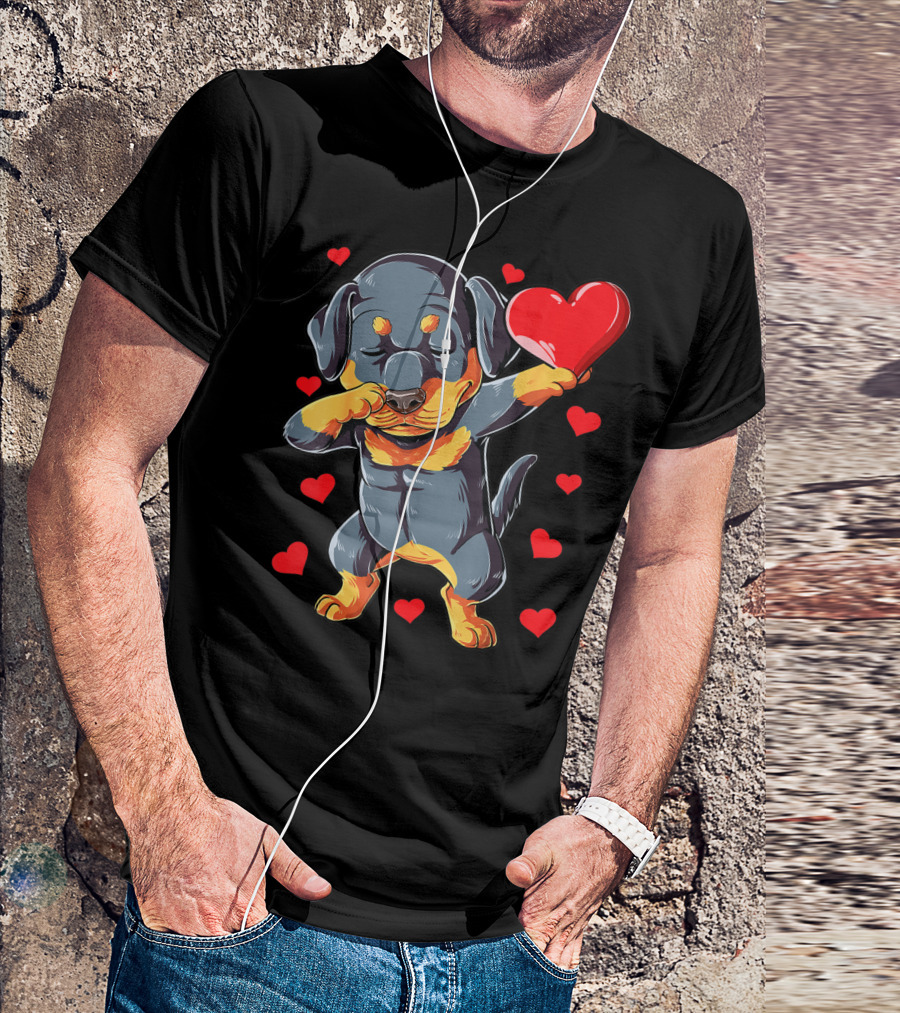 Dabbing Rottweiler Valentines Day Dog Lover Heart Dance With Love T-Shirt