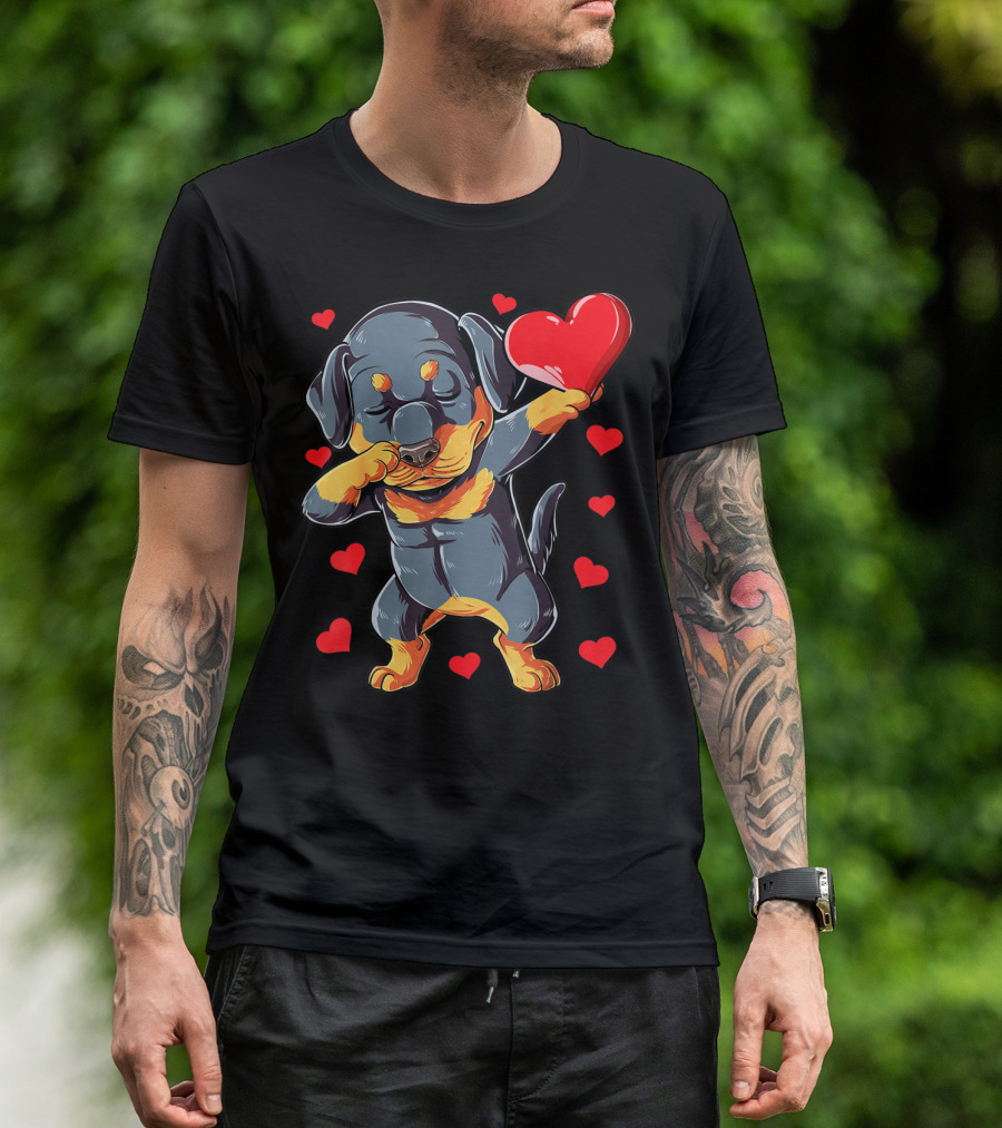 Dabbing Rottweiler Valentines Day Dog Lover Heart Dance With Love T-Shirt