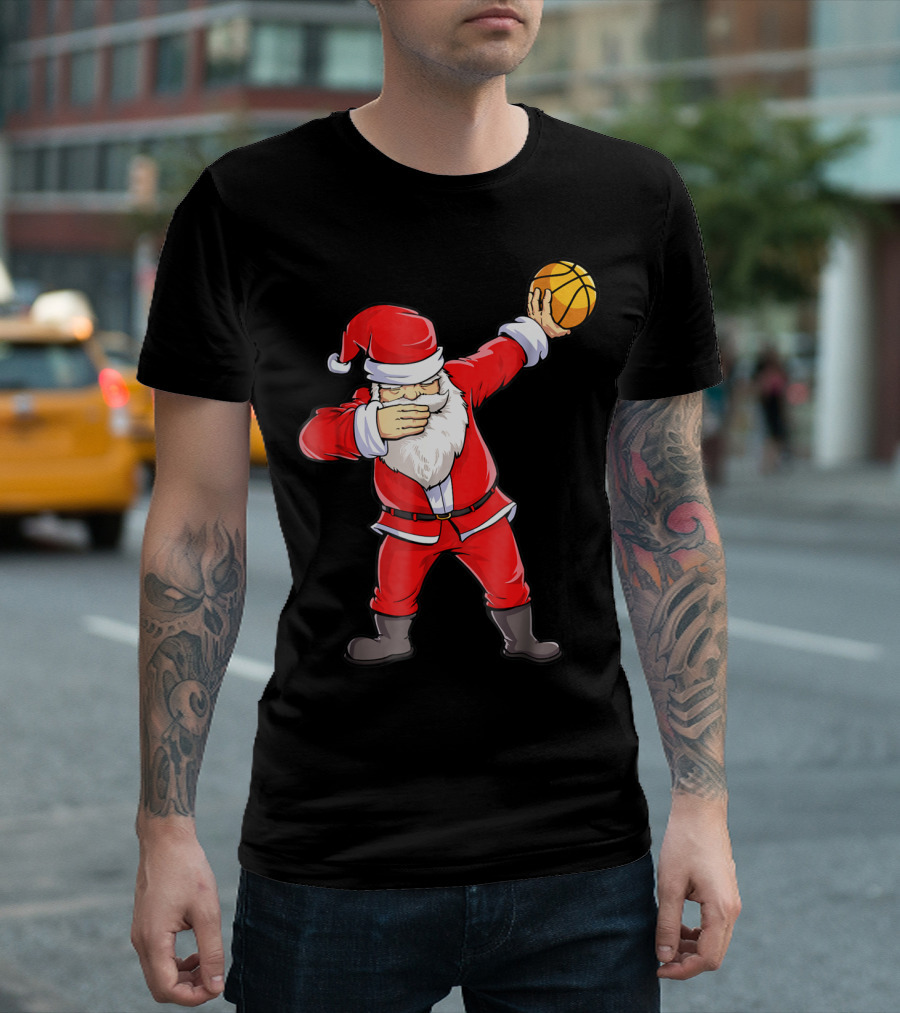 Dabbing Santa Basketball Christmas Boys Men Ball T-Shirt