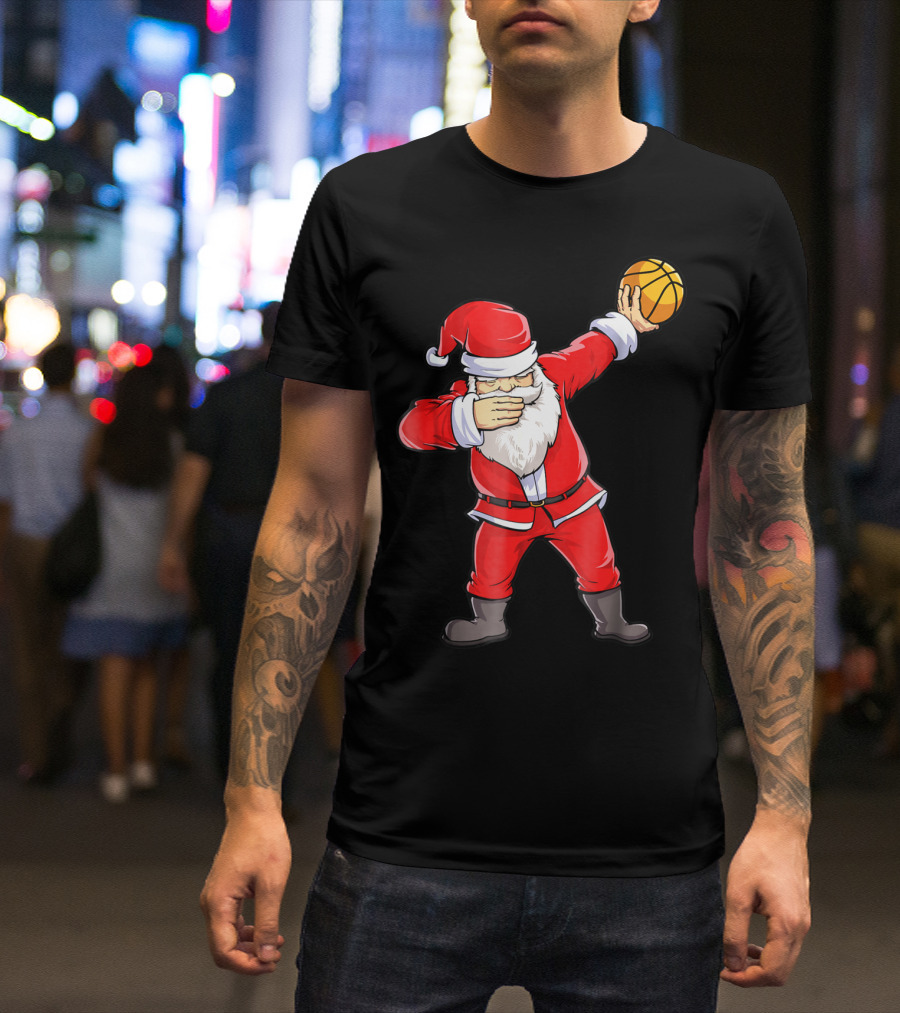 Dabbing Santa Basketball Christmas Boys Men Ball T-Shirt