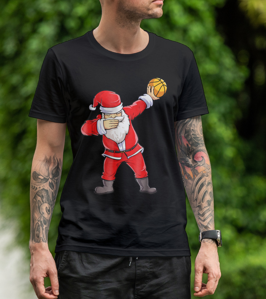 Dabbing Santa Basketball Christmas Boys Men Ball T-Shirt