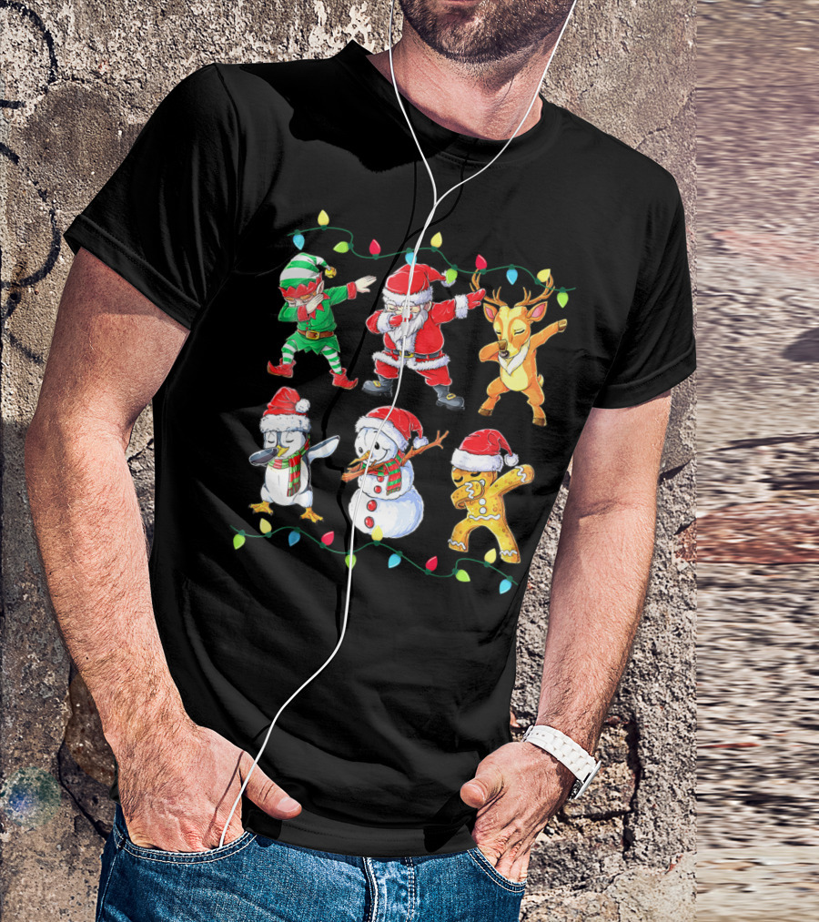 Santa Elf Reindeer Snowman Penguin Gingerbread Dabbing Friends T-Shirt