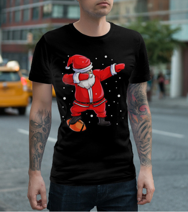Dabbing Santa Football Christmas Snowflakes T-Shirt