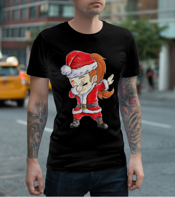 Dabbing Santa Christmas Girls Red Suit White Fur Black Boots T-Shirt