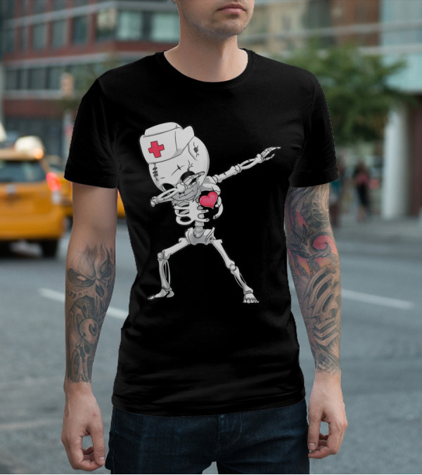 Dabbing Skeleton Nurse Xray Heart Halloween Dab T-Shirt