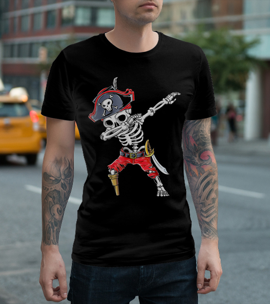 Dabbing Skeleton Pirate Kids Halloween Jolly Roger T-Shirt