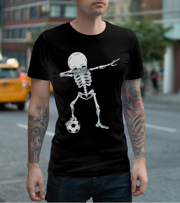 Dabbing Skeleton Halloween Soccer Skull T-Shirt