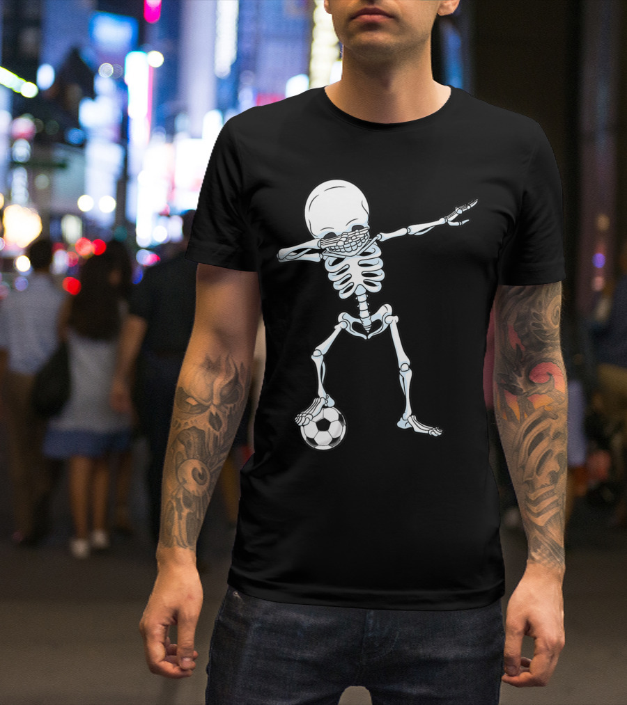 Dabbing Skeleton Halloween Soccer Skull T-Shirt