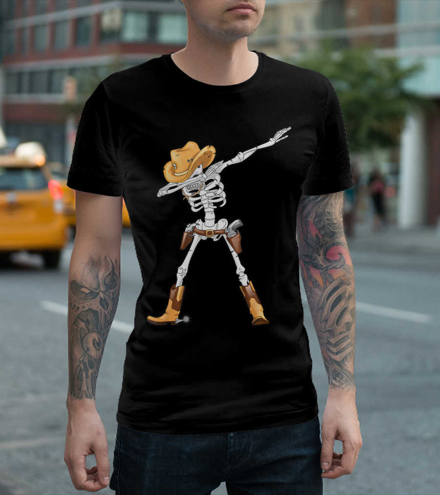 Dabbing Skeleton Cowboy Halloween Kids Boys Dab T-Shirt
