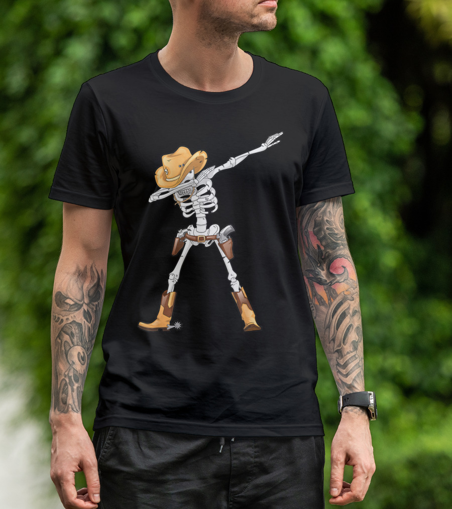 Dabbing Skeleton Cowboy Halloween Kids Boys Dab T-Shirt