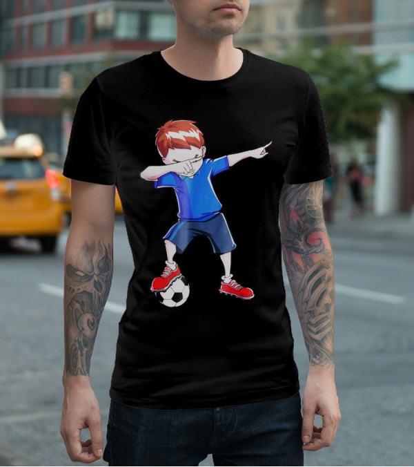 Dabbing Soccer Dab Funny Football Kid In Blue Shirt And Red Shoes T-Shirt