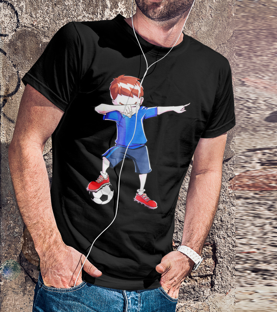 Dabbing Soccer Dab Funny Football Kid In Blue Shirt And Red Shoes T-Shirt
