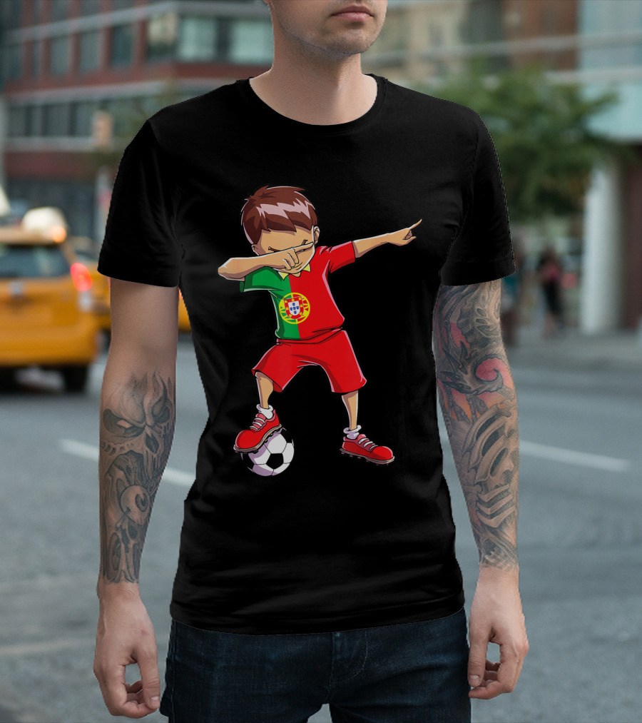 Portugal Dabbing Soccer Kid with Portuguese Football Jersey T-Shirt