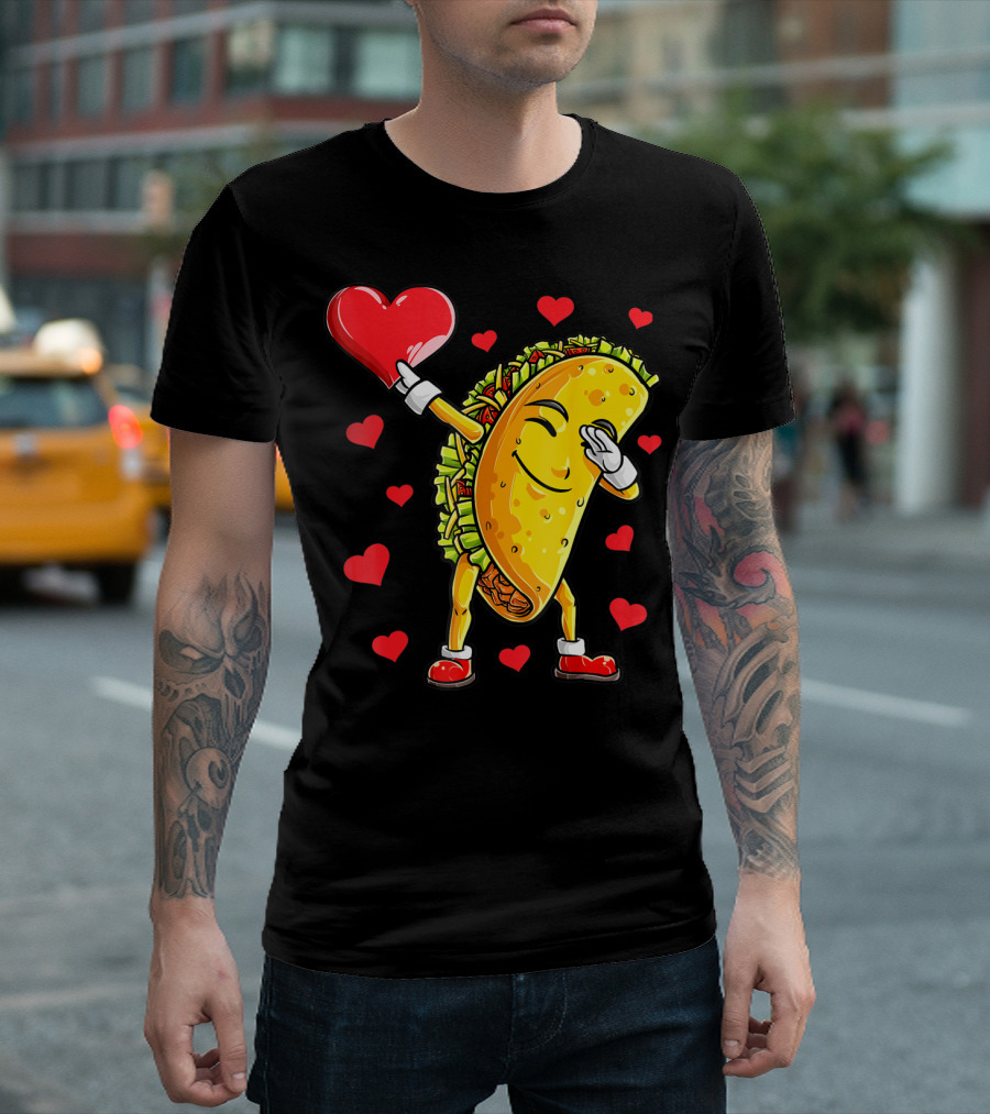 Dabbing Taco Heart Valentines Day Food Lovers Boys T-Shirt
