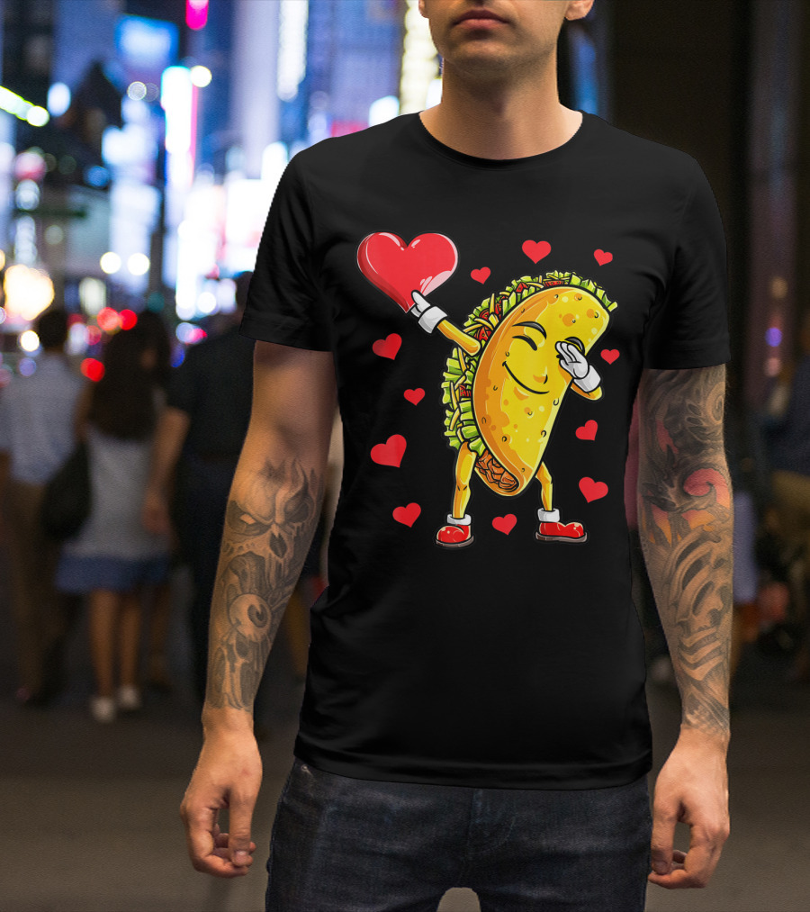 Dabbing Taco Heart Valentines Day Food Lovers Boys T-Shirt