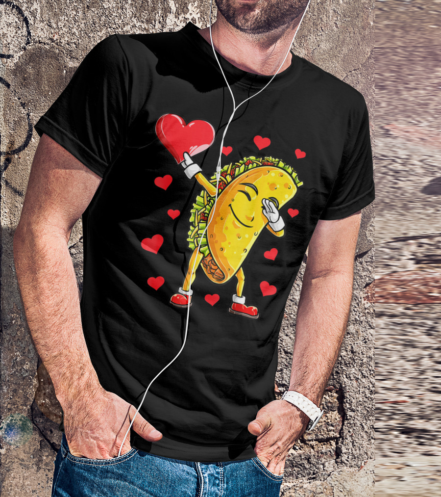 Dabbing Taco Heart Valentines Day Food Lovers Boys T-Shirt